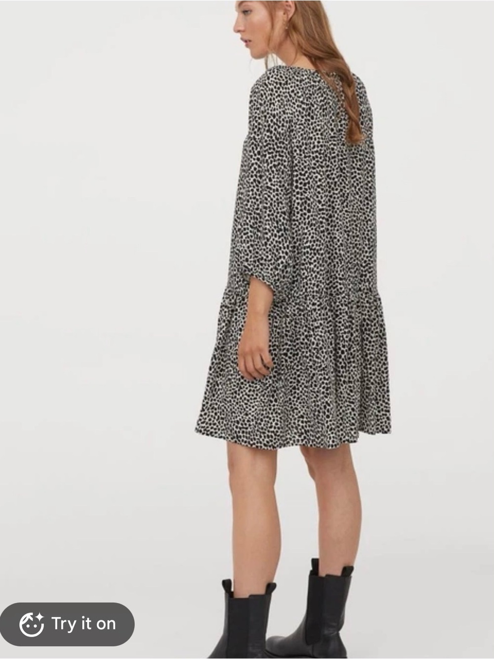 2 for $20 sale: H&M Black and White Animal Print Mini Dress 3/4 sleeve / M